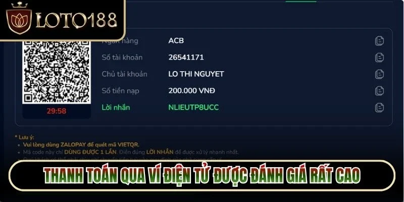 Nạp Tiền Loto188 2 Thanh toán qua ví điện tử được đánh giá rất cao nhờ tính tiện lợi